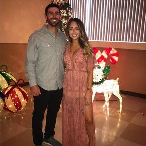 Long pink slit lace dress